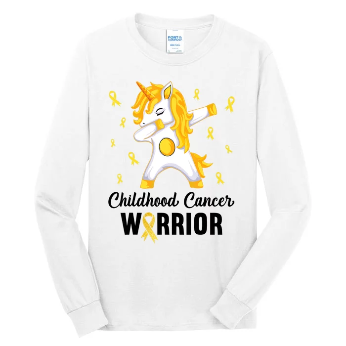 Unicorn Childhood Cancer Warrior In September We Wear Gold Tall Long Sleeve T-Shirt