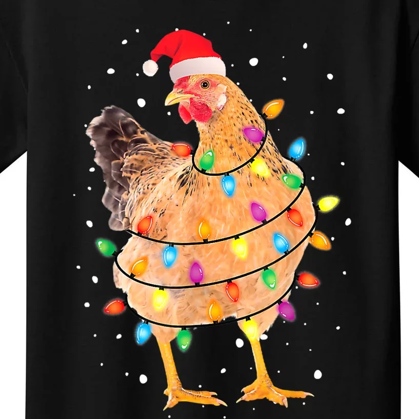 Ugly Christmas Chicken Santa Hat Lights Sweater Xmas Kids T-Shirt