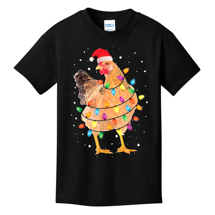 Ugly Christmas Chicken Santa Hat Lights Sweater Xmas Kids T-Shirt