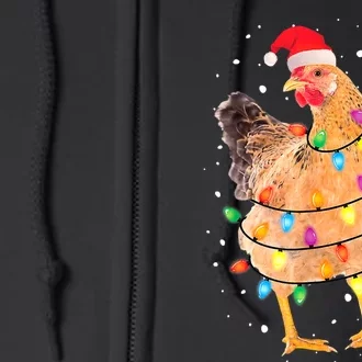 Ugly Christmas Chicken Santa Hat Lights Sweater Xmas Full Zip Hoodie