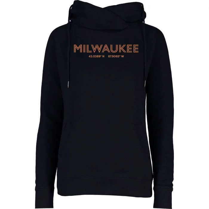 USA City Coordinates US Milwaukee Womens Funnel Neck Pullover Hood