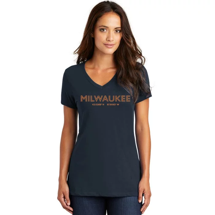 USA City Coordinates US Milwaukee Women's V-Neck T-Shirt