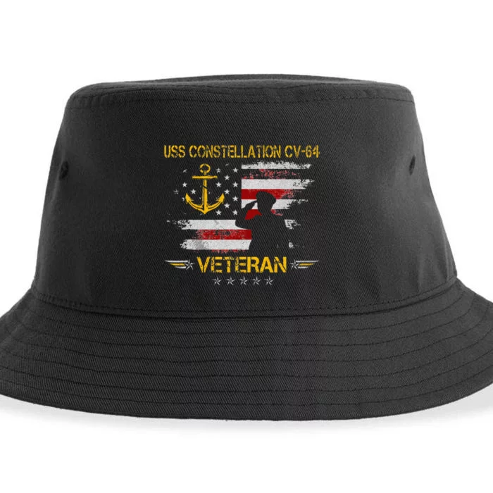 USS Constellation CV 64 Aircraft Carrier Veteran Flag Retro Sustainable Bucket Hat