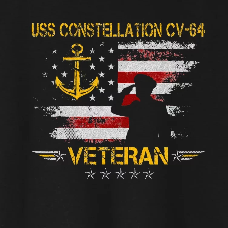 USS Constellation CV 64 Aircraft Carrier Veteran Flag Retro Women's Crop Top Tee