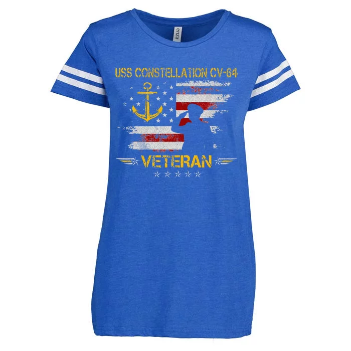 USS Constellation CV 64 Aircraft Carrier Veteran Flag Retro Enza Ladies Jersey Football T-Shirt