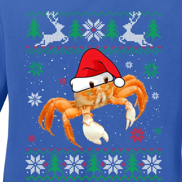 Ugly Christmas Crab Lover Santa Hat Animals Gift Ladies Long Sleeve Shirt