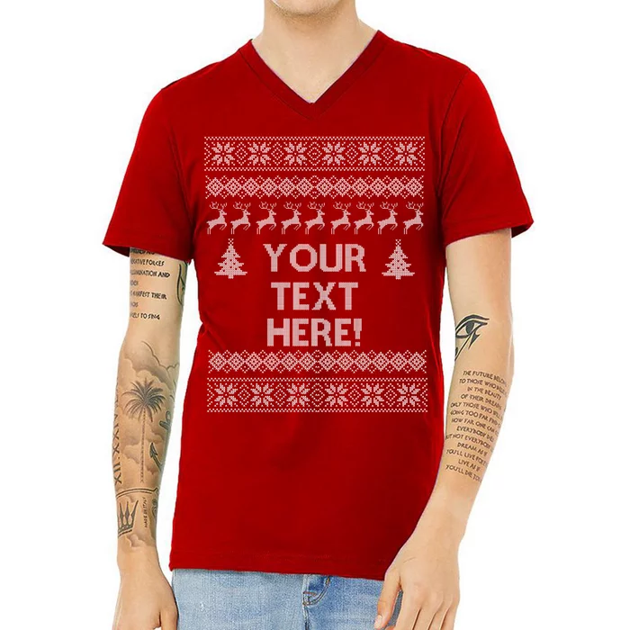 Custom Personalized Ugly Christmas Sweater Family V-Neck T-Shirt