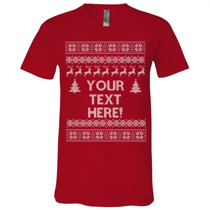 Custom Personalized Ugly Christmas Sweater Family V-Neck T-Shirt