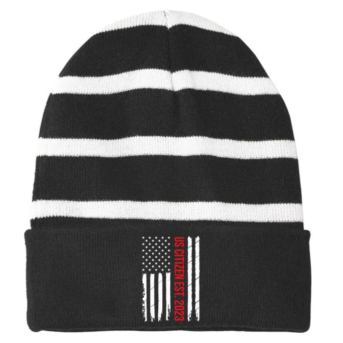 US Citizenship Decoration American New USA Citizen Striped Beanie with Solid Band