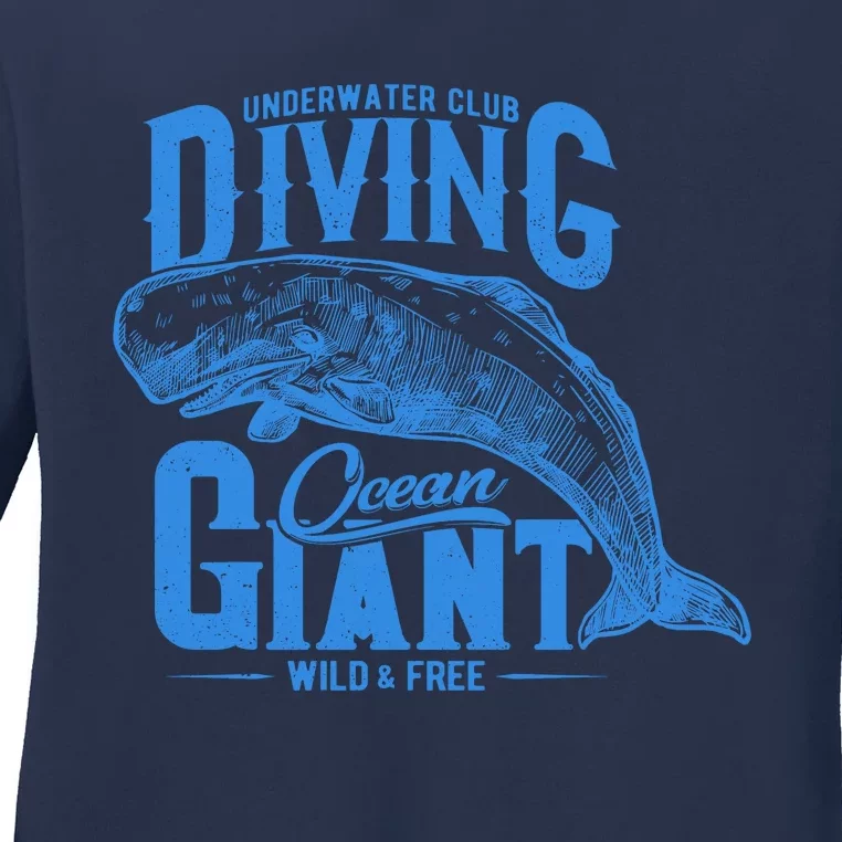 Underwater Club Diving Ocean Giant Wild And Free Ladies Long Sleeve Shirt