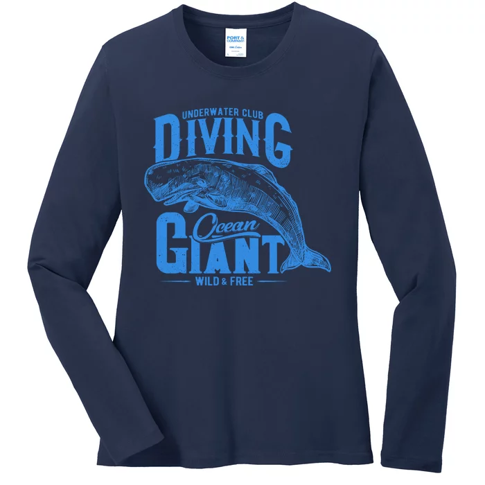 Underwater Club Diving Ocean Giant Wild And Free Ladies Long Sleeve Shirt