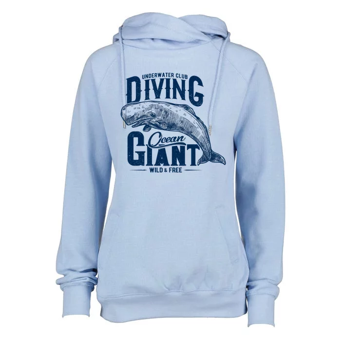 Underwater Club Diving Ocean Giant Wild And Free Womens Funnel Neck Pullover Hood