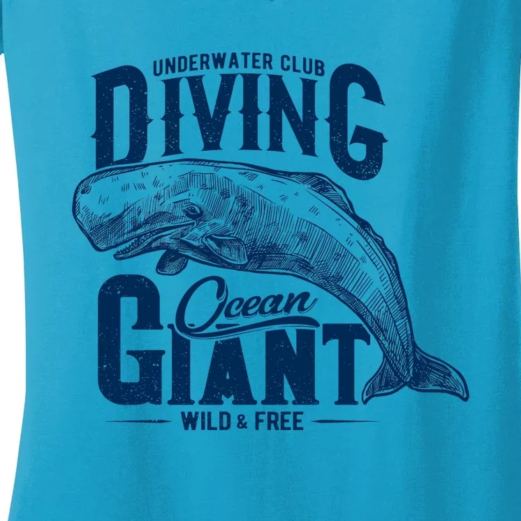 Underwater Club Diving Ocean Giant Wild And Free Women's V-Neck T-Shirt