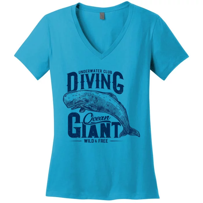 Underwater Club Diving Ocean Giant Wild And Free Women's V-Neck T-Shirt