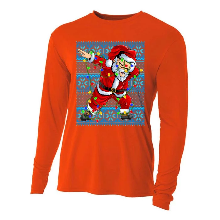 Ugly Christmas Dabbing Santa Claus Lights Xmas Dabbing Santa Meaningful Gift Cooling Performance Long Sleeve Crew