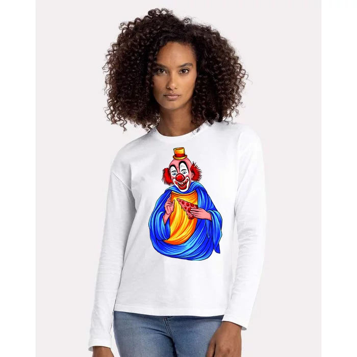 Ugly Clown Eating Pizza Womens Cotton Relaxed Long Sleeve T-Shirt