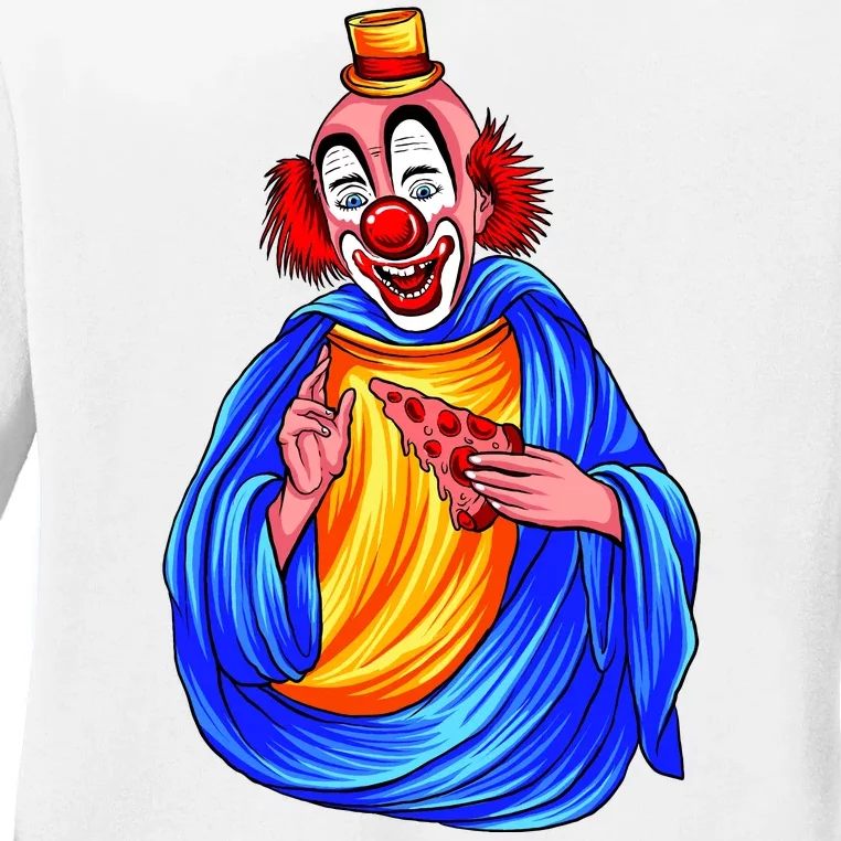 Ugly Clown Eating Pizza Ladies Long Sleeve Shirt