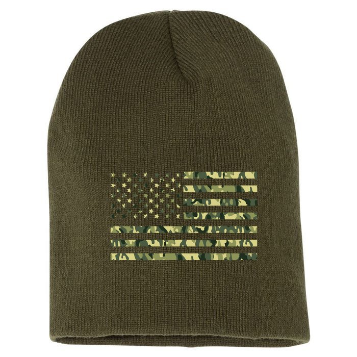 USA Camo Flag United States Of America Army Military Front & Back Front & Back Short Acrylic Beanie