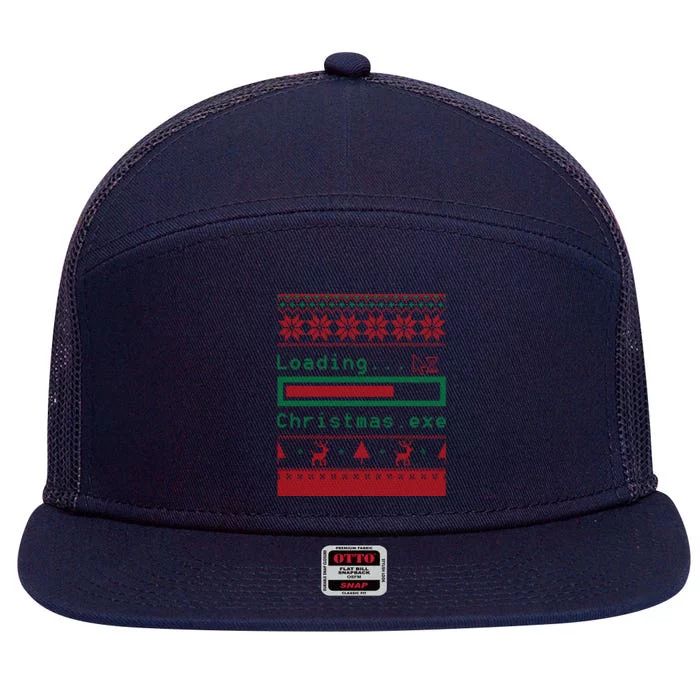 Ugly Christmas Funny Computer Geeky Loading Holiday Party Funny Gift 7 Panel Mesh Trucker Snapback Hat