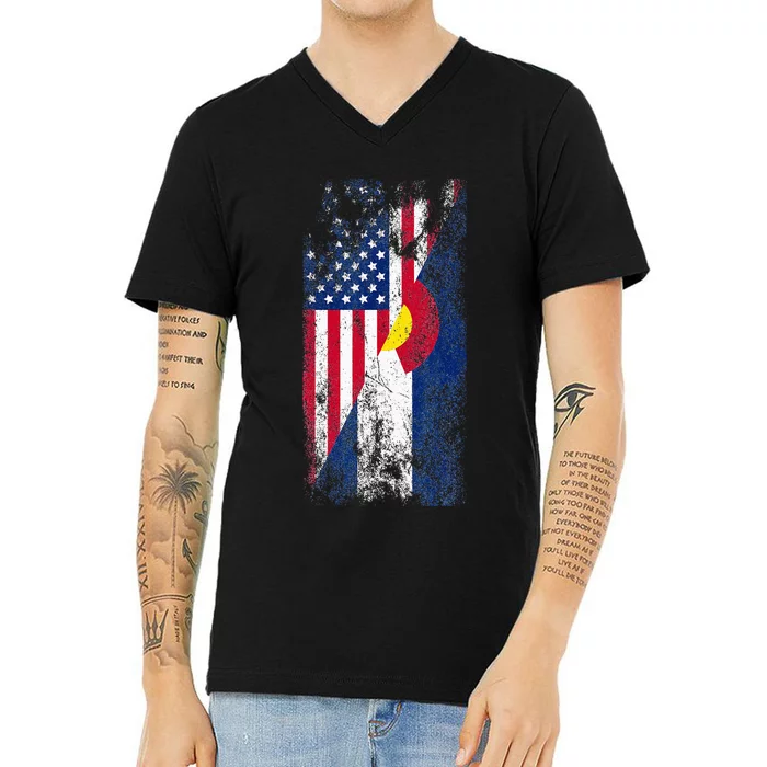 USA Colorado Flags United States Of America Coloradans V-Neck T-Shirt