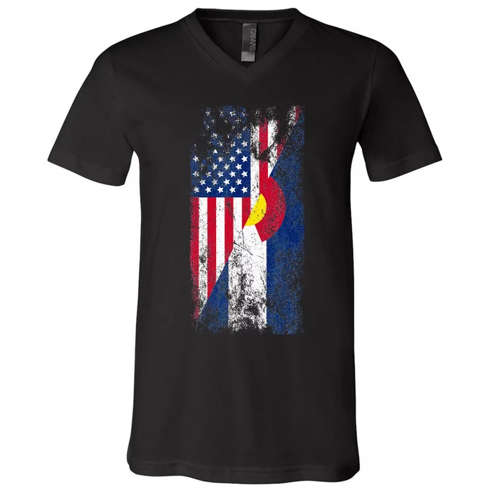 USA Colorado Flags United States Of America Coloradans V-Neck T-Shirt