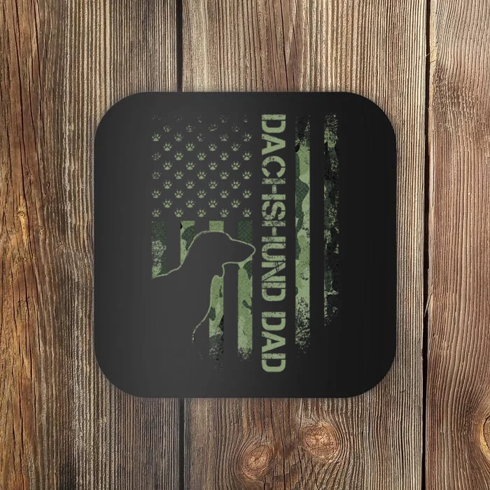 Usa Camo Flag Proud Dachshund Dad Wiener Silhouette Coaster