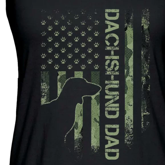 Usa Camo Flag Proud Dachshund Dad Wiener Silhouette Ladies Essential Flowy Tank