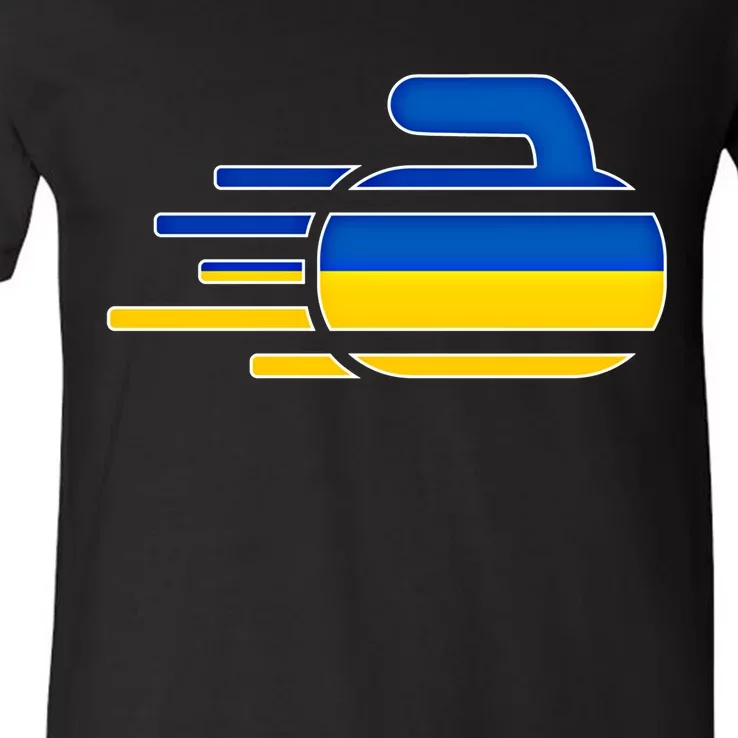 Ukraine Curling Fans Jersey Ukrainian Curlers Winter Sports Meaningful Gift V-Neck T-Shirt