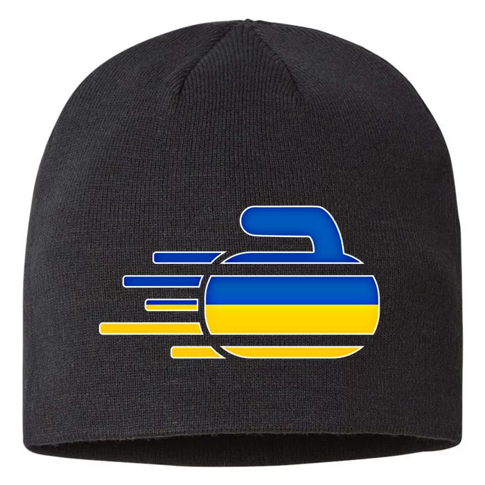 Ukraine Curling Fans Jersey Ukrainian Curlers Winter Sports Meaningful Gift 8 1/2in Sustainable Knit Beanie