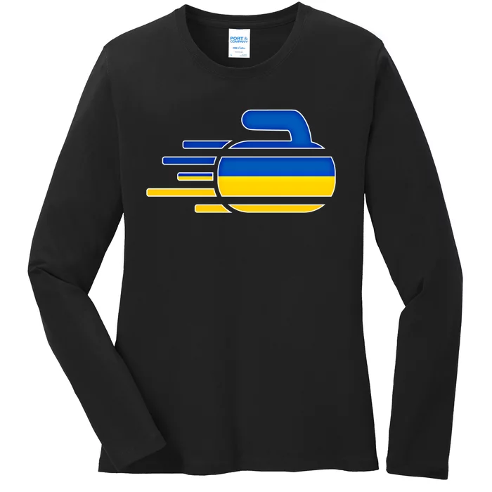 Ukraine Curling Fans Jersey Ukrainian Curlers Winter Sports Meaningful Gift Ladies Long Sleeve Shirt