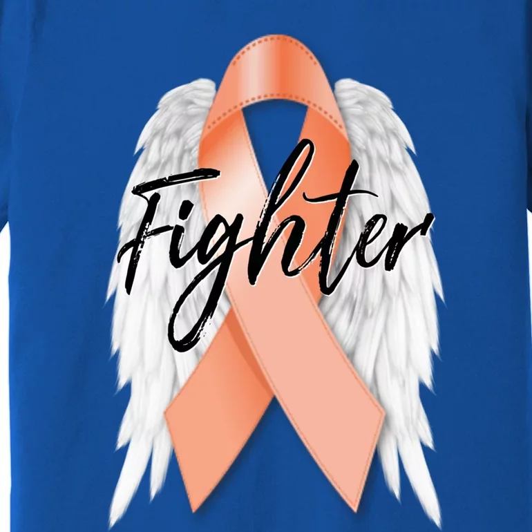 Uterine Cancer Fighter Peach Ribbon Angel Wings Survivor Meaningful Gift Premium T-Shirt