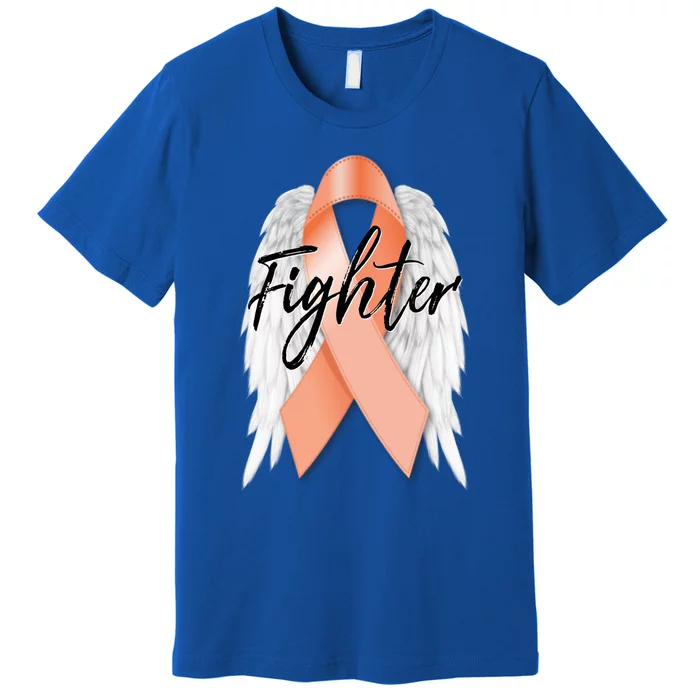 Uterine Cancer Fighter Peach Ribbon Angel Wings Survivor Meaningful Gift Premium T-Shirt