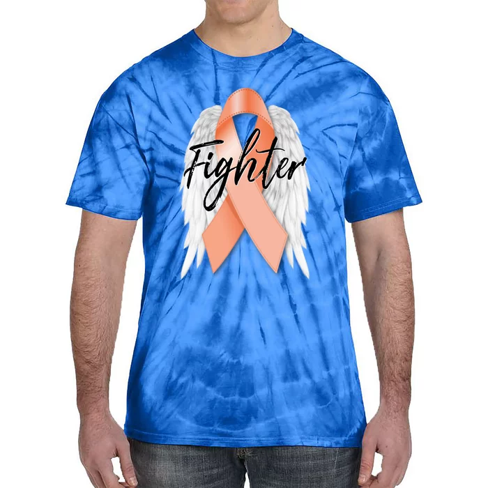 Uterine Cancer Fighter Peach Ribbon Angel Wings Survivor Meaningful Gift Tie-Dye T-Shirt