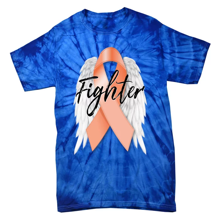 Uterine Cancer Fighter Peach Ribbon Angel Wings Survivor Meaningful Gift Tie-Dye T-Shirt