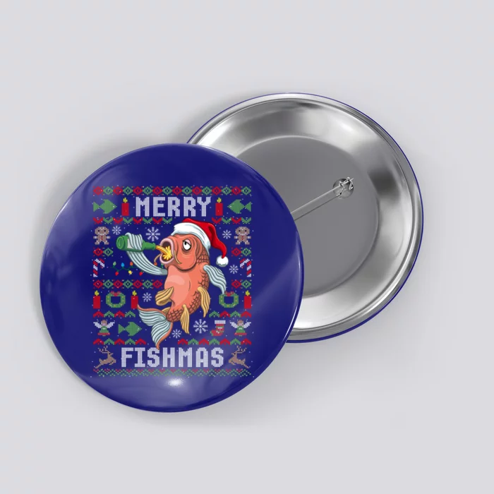 Ugly Christmas Fish Merry Fishmas Christmas Gift Button