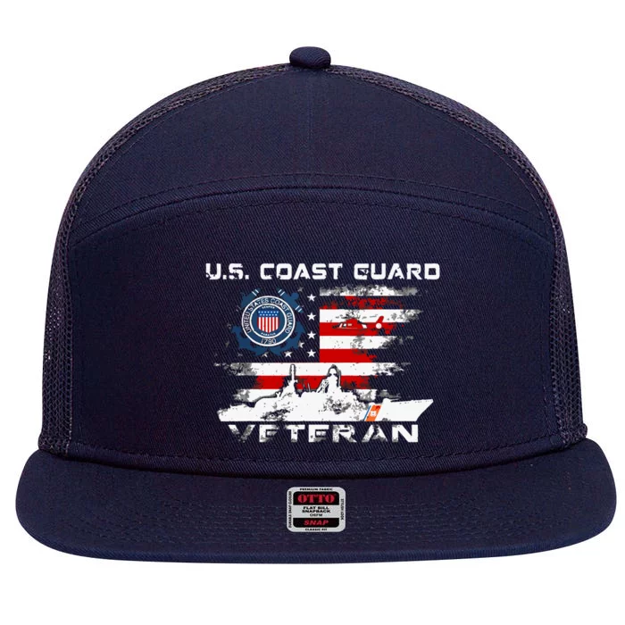 US Coast Guard Veteran Vintage Veteran Flag Tees 7 Panel Mesh Trucker Snapback Hat