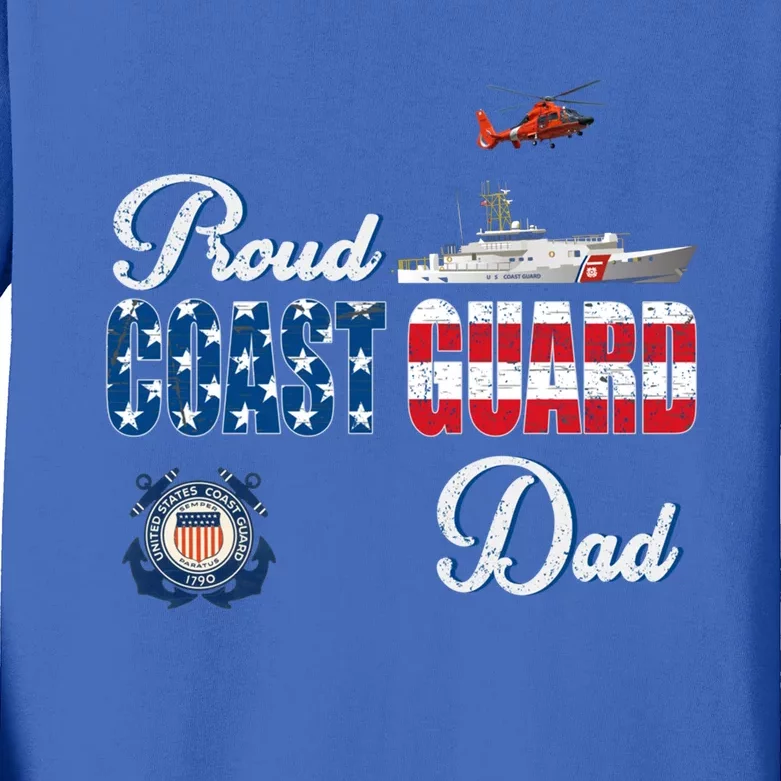 Us Coast Guard Dad Uscg American Flag Vintage Cool Gift Kids Long Sleeve Shirt