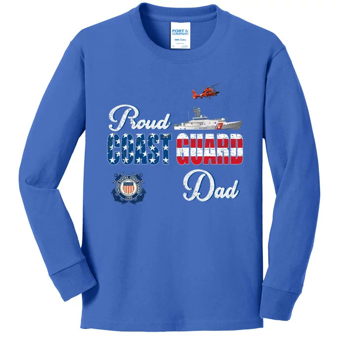 Us Coast Guard Dad Uscg American Flag Vintage Cool Gift Kids Long Sleeve Shirt