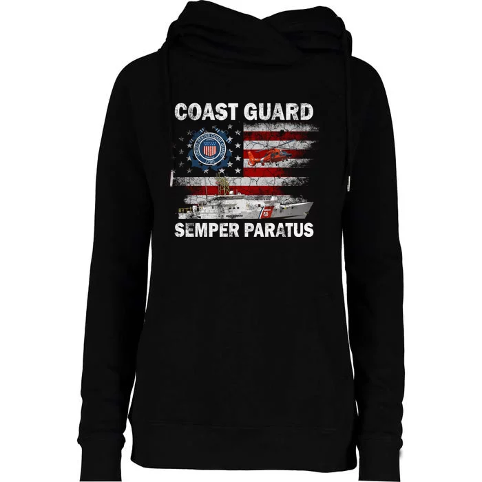 U.S. Coast Guard USCG SEMPER PARATUS Flag Vintage Pullover Hoodie Womens Funnel Neck Pullover Hood