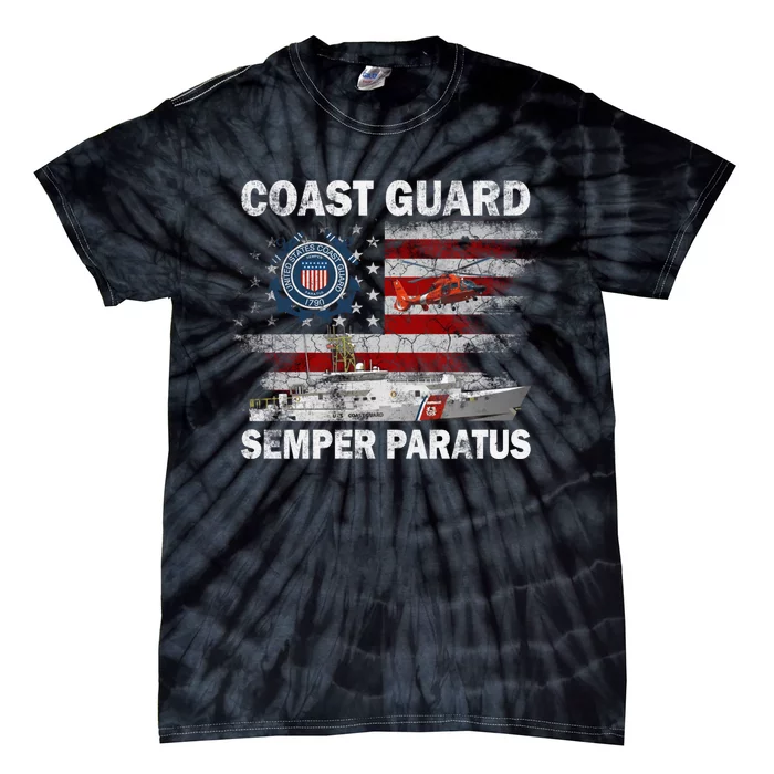 U.S. Coast Guard USCG SEMPER PARATUS Flag Vintage Pullover Hoodie Tie-Dye T-Shirt