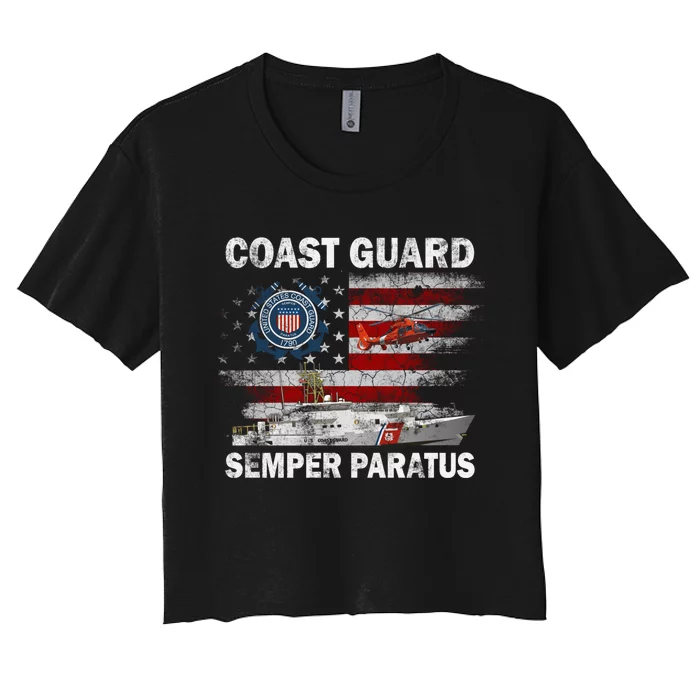 U.S. Coast Guard USCG SEMPER PARATUS Flag Vintage Pullover Hoodie Women's Crop Top Tee