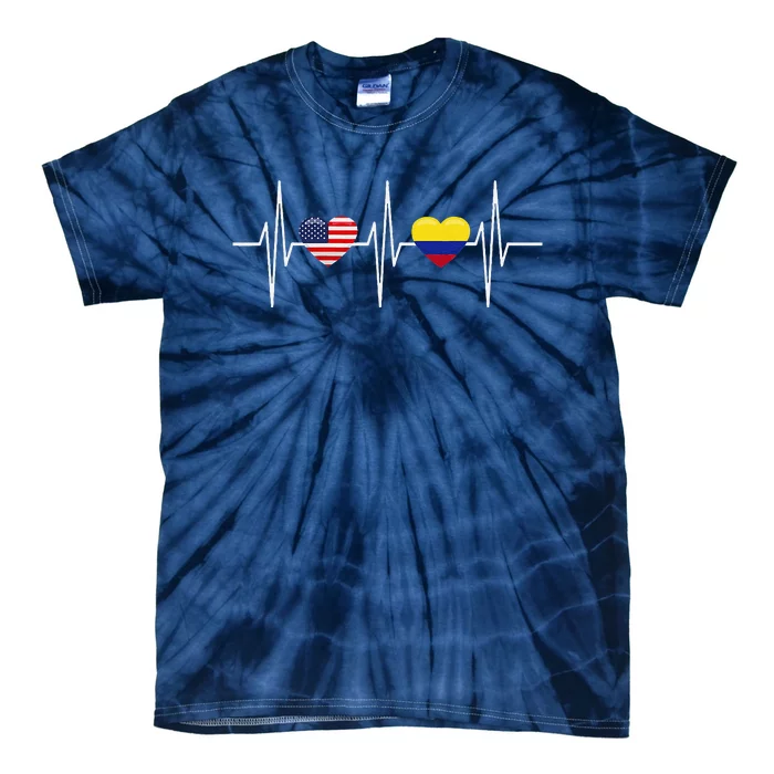 Usa Colombia Heartbeat America Colombian Flag Heart Tie-Dye T-Shirt