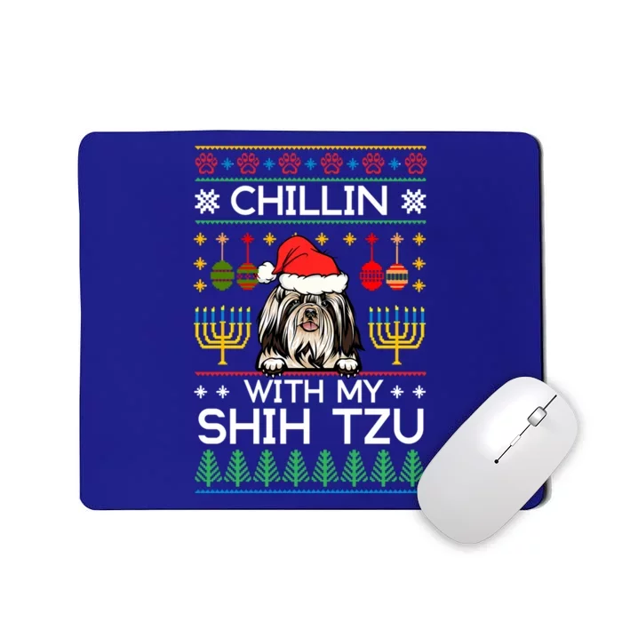 Ugly Christmas Hanukkah Chillin With My Shih Tzu Orah Gift Mousepad