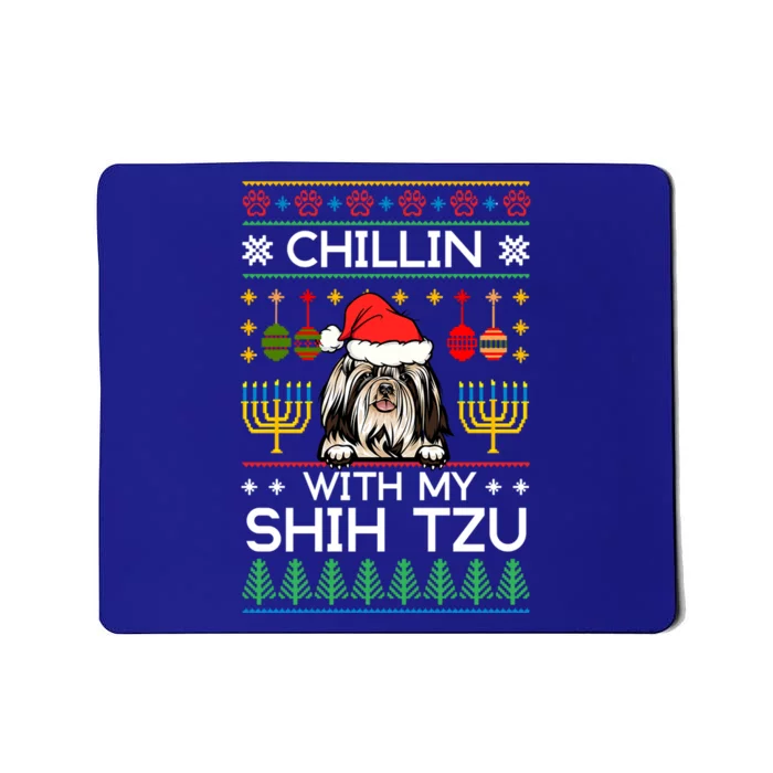 Ugly Christmas Hanukkah Chillin With My Shih Tzu Orah Gift Mousepad