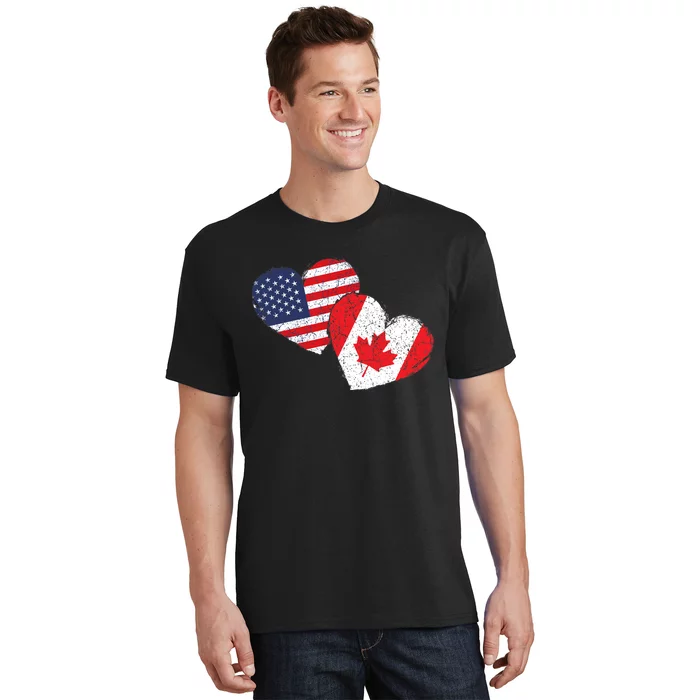 USA Canada Heart Country Flag American Canadian T-Shirt