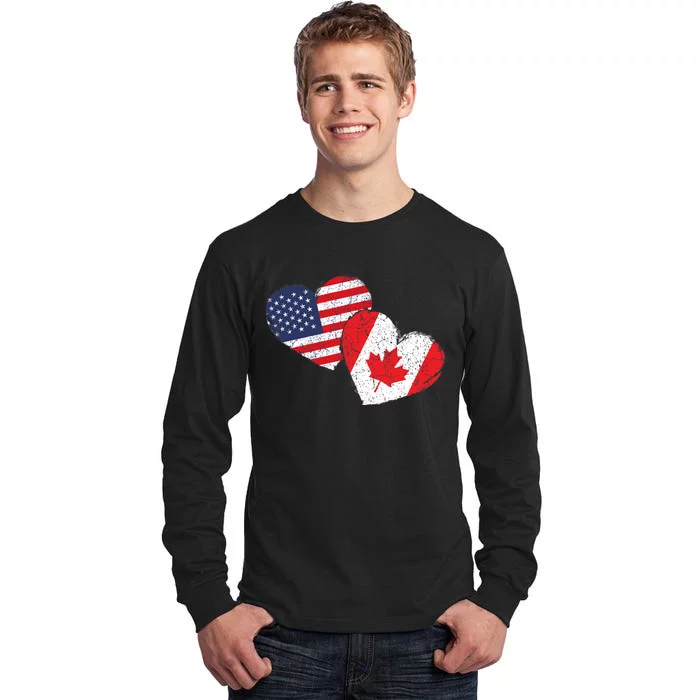 USA Canada Heart Country Flag American Canadian Tall Long Sleeve T-Shirt