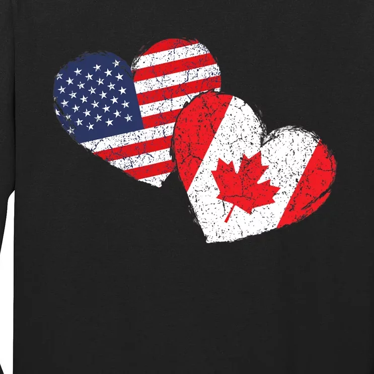 USA Canada Heart Country Flag American Canadian Tall Long Sleeve T-Shirt