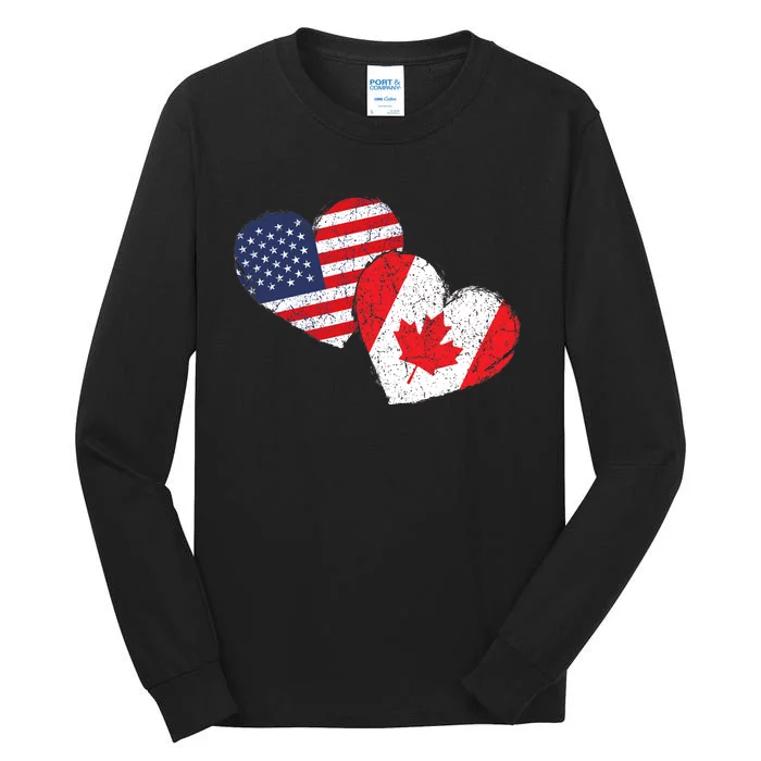 USA Canada Heart Country Flag American Canadian Tall Long Sleeve T-Shirt