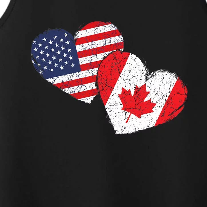 USA Canada Heart Country Flag American Canadian Performance Tank