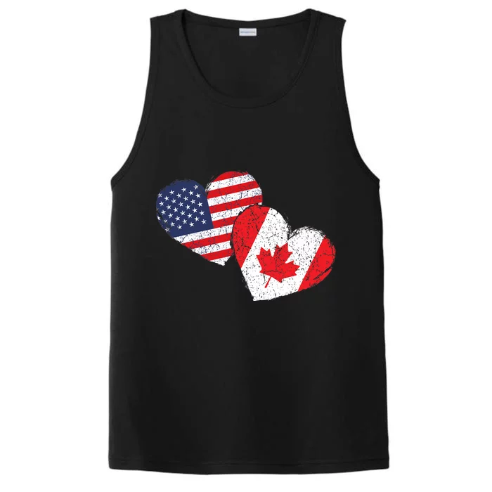 USA Canada Heart Country Flag American Canadian Performance Tank